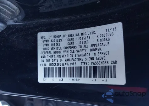 2014 Honda Accord Sport из США, поврежденный, VIN 1HGCR2F58EA073962